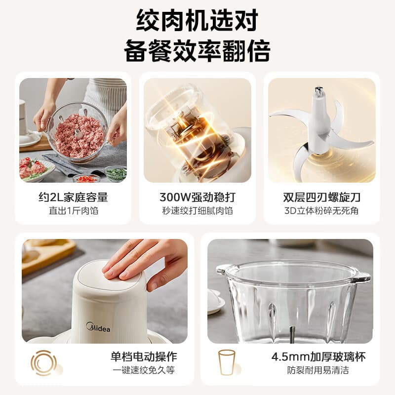 Midea MJ-JC001 Meat Grinder, Home Electric Multi-Function Food Processor for Minced Meat and Vegetable Chopping