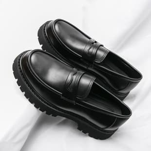 2025 Spring New Business Men's Shoes Fashion Open-Mouth Slip-On Leather Shoes Versatile Thick-Soled Black Casual Shoes for Men