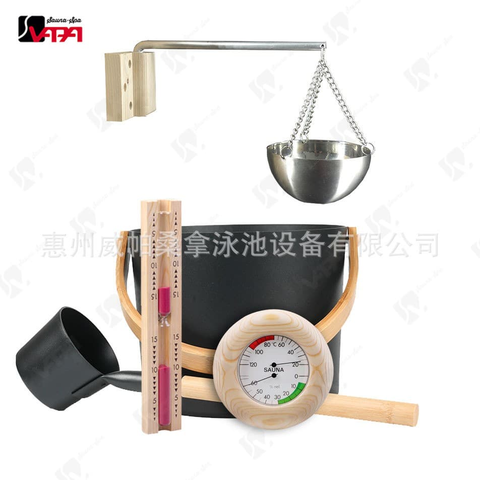 Direct Sauna Room Set: Aluminum Bucket + Ladle + Thermometer Hygrometer + Sand Timer + Essential Oil Bowl