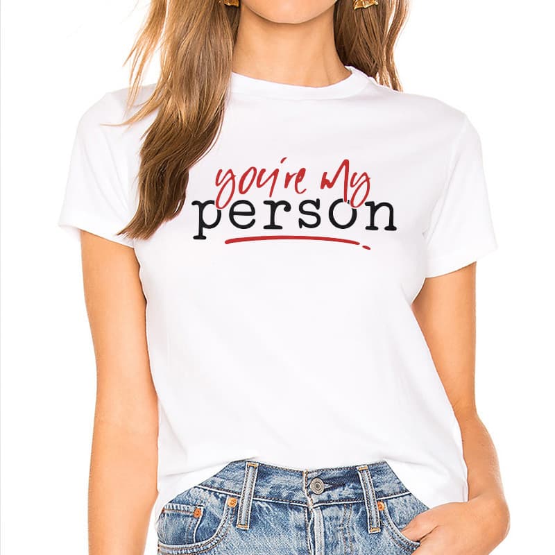 Summer Women's T-shirt YOU ARE MY PERSON Letter Print Heart Pattern Round Neck Short Sleeve Casual Comfortable Modal Top