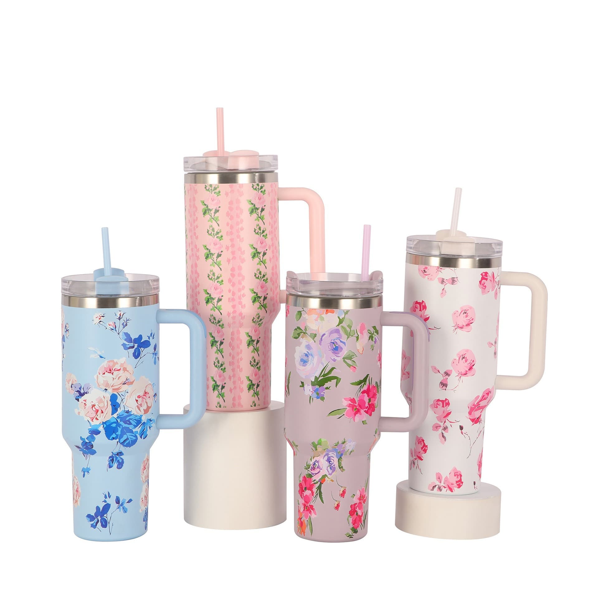 Cross-Border 40oz Large-Capacity Car Cup with High Aesthetic Value, Printed Design, Straw, Insulated Cup, Outdoor Portable Handle Ice Cup