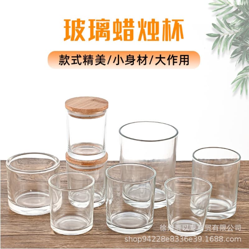 In stock glass factory transparent glass candle holder with bamboo lid, aromatherapy candle jar, minimalist indoor glass bottle candle cup