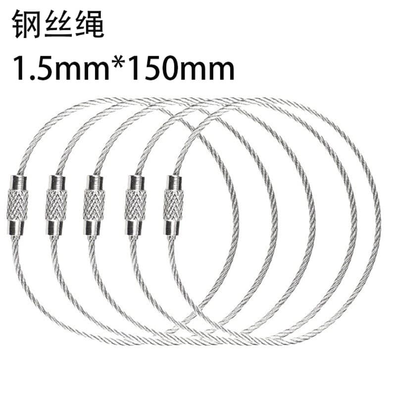 In Stock 1.5*150mm Wire Rope Keychain, Color-Coated Steel Cable Key Ring, Luggage Tag Loop
