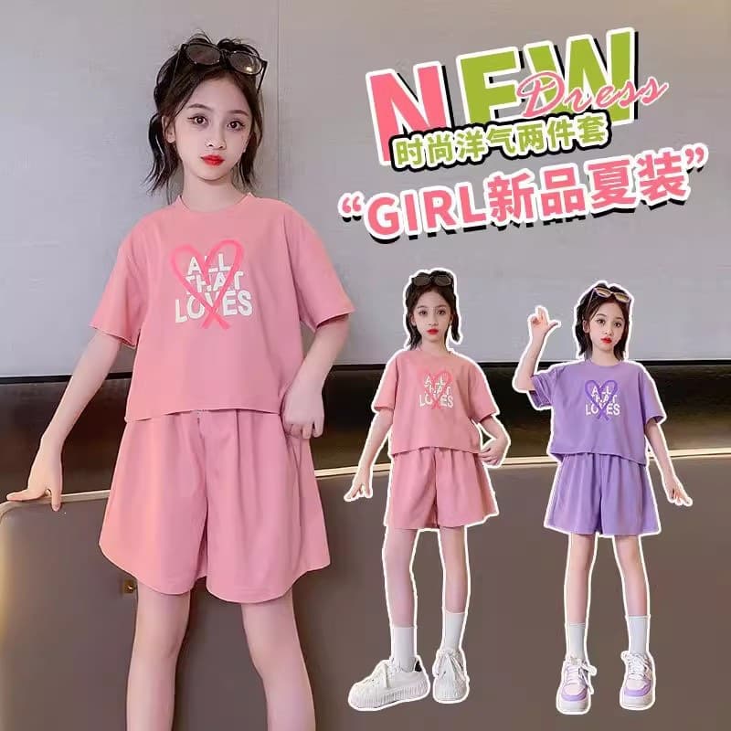 Girls Summer Suit 2026 New Fashionable Kids Sports Shorts Summer Big Girls Trendy Two-Piece Set