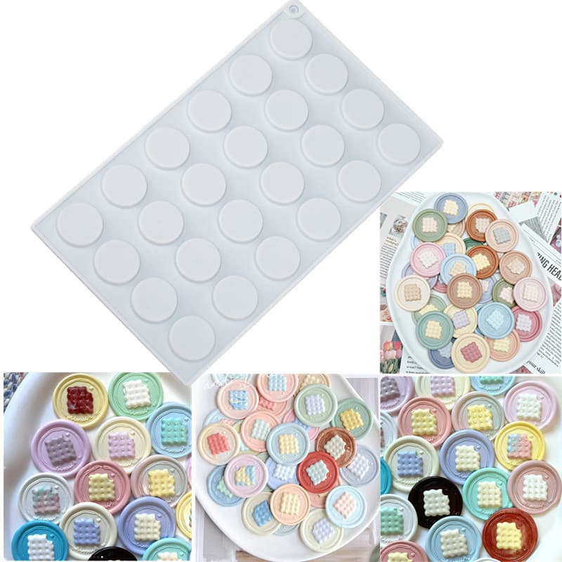24-Cavity Round Thin Wax Seal Stamp Silicone Mold DIY Mousse Baking Cake Chocolate Dessert