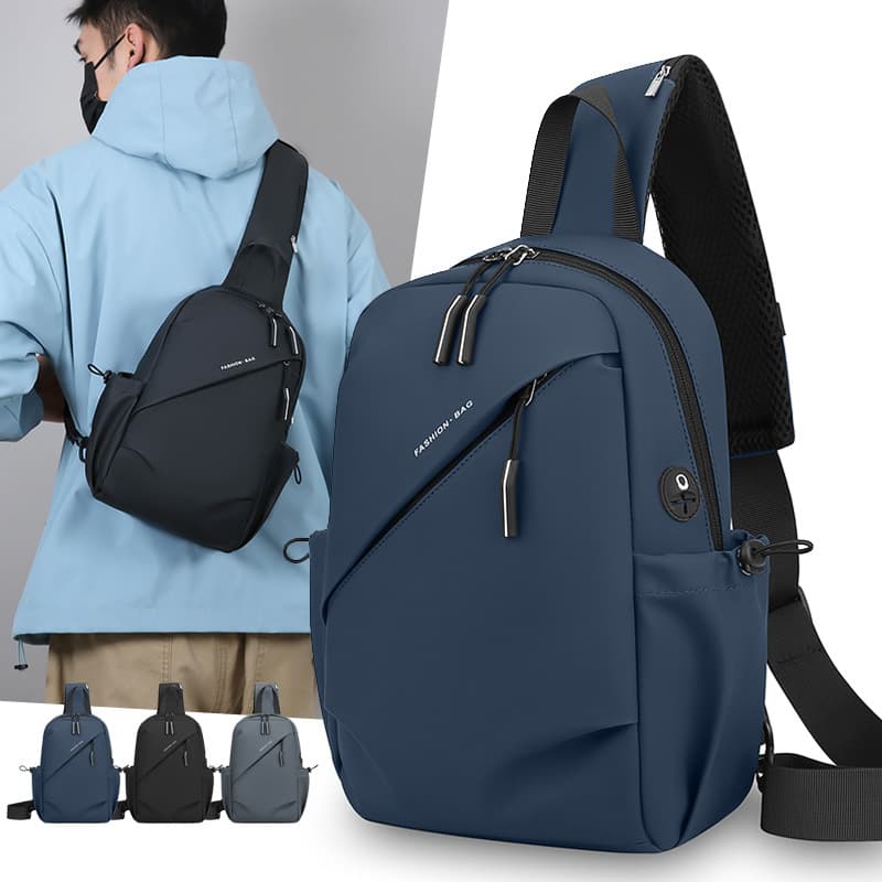 New versatile men's chest bag large capacity PU film casual shoulder bag multi-functional outdoor cycling sports shoulder bag