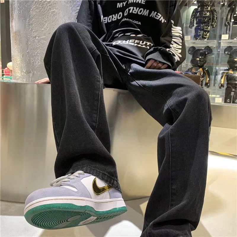 2025 Winter Thickened Jeans Men Streetwear Loose Straight Leg Pants Hong Kong Style Youth Cool Floor-Length Pants