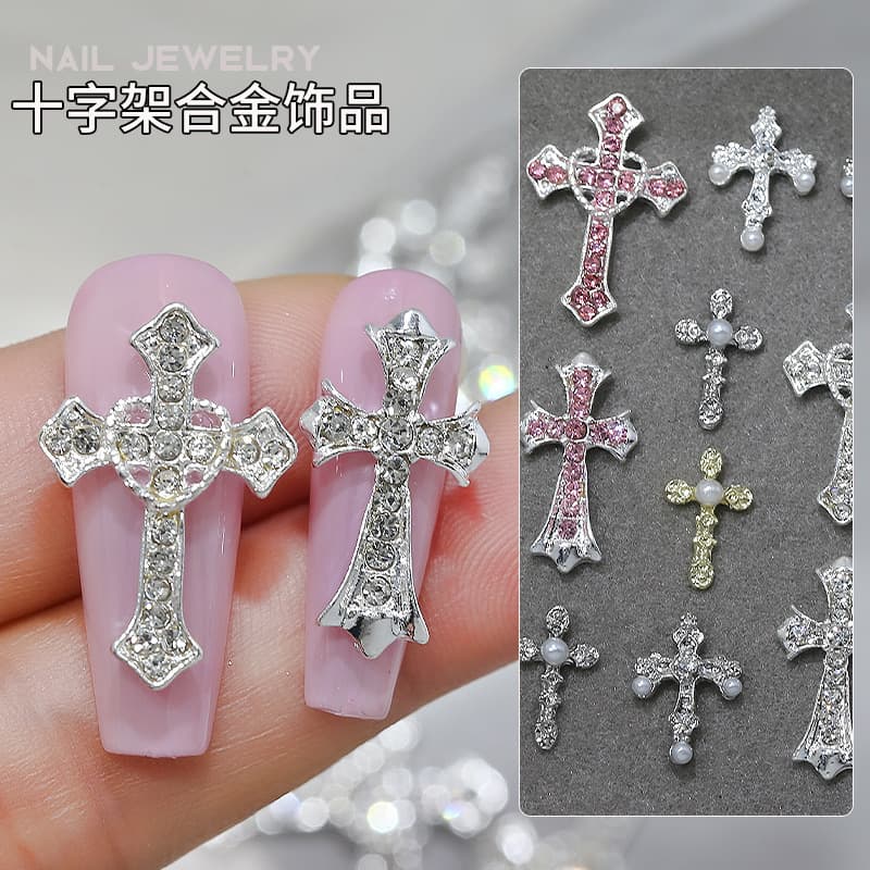 New Large Size Nail Art Alloy Cross Decoration Punk Style Simple Matching Metal Nail Decorations Princess Series Cross Pattern