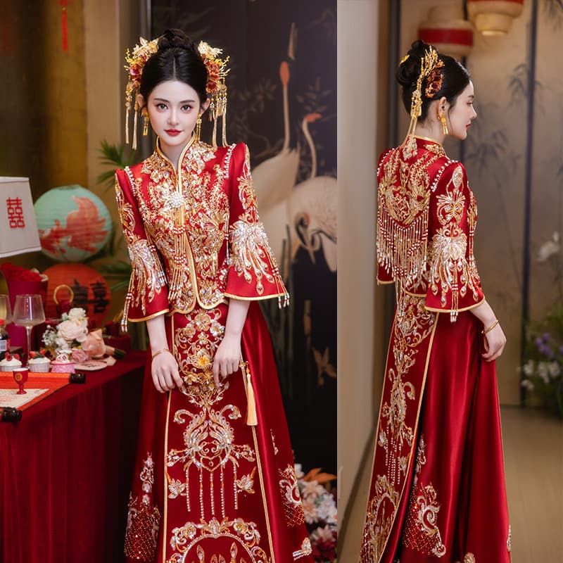 Xiuhe clothing bride 2025 wedding new Chinese style dragon and phoenix gown wedding dress out of the pavilion wedding dress female embroidery Chinese style