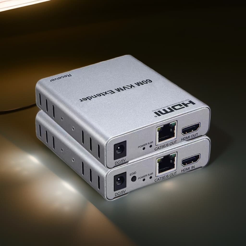 High-Definition HDMI KVM Extender 60M, HDMI Extension 60 Meters HDMI to RJ45 Keyboard Mouse Sync