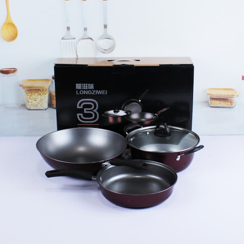 Premium Gift 3-Piece Set / 4-Piece Set Cookware Set Non-Stick Frying Pan, Wok, Soup Pot, Flat Pan Promotional Gift Wholesale