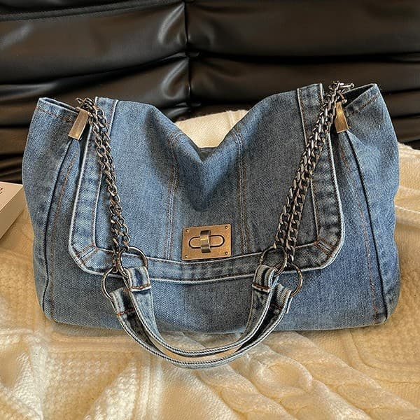 Casual Commuter Large Capacity Denim Women's Bag 2025 New Retro Versatile Chain Single Shoulder Crossbody Bag