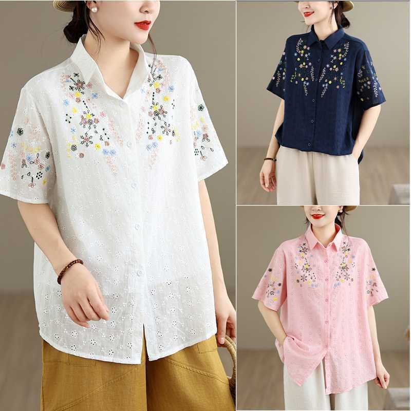 2026 Summer New Arrival Cotton-Linen Heavy Embroidery Cardigan Blouse for Women
