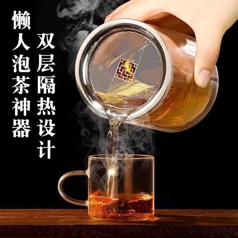 New Double-Wall Glass Teapot, Effortless Brewing Tool with Laifu Tea Strainer, Heat-Resistant Solo Drinking Office Tea Set Wholesale