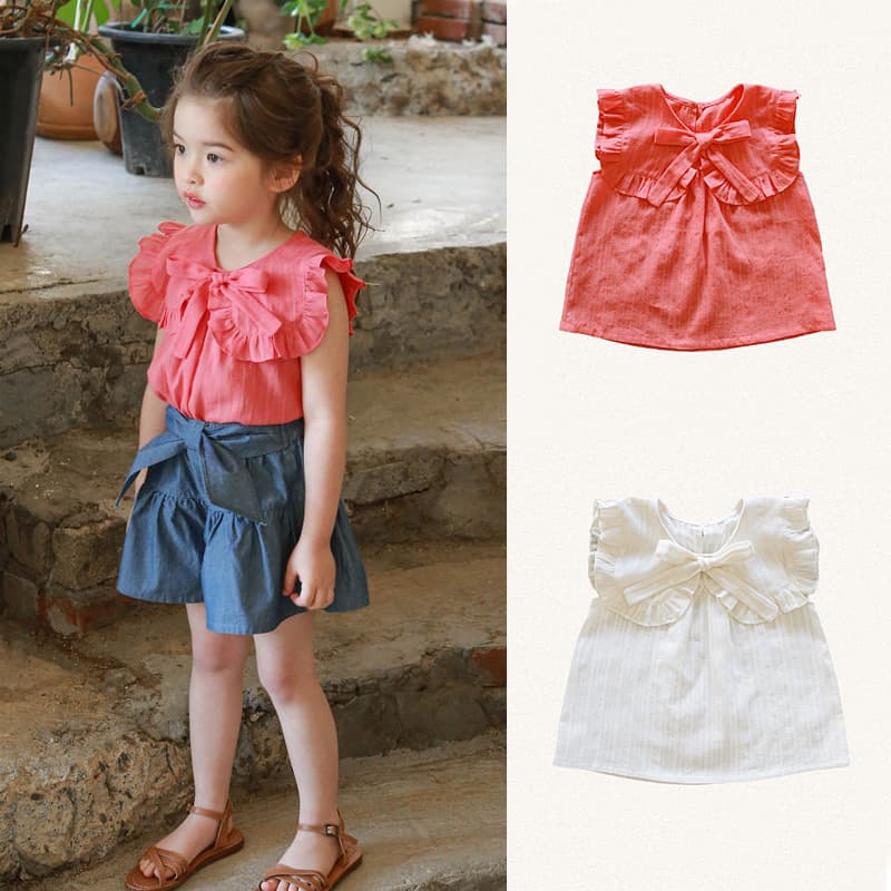 Girls' shirts summer 2026 new Korean children's girls fashionable bow lapel T-shirt Strawberry Shan ready stock