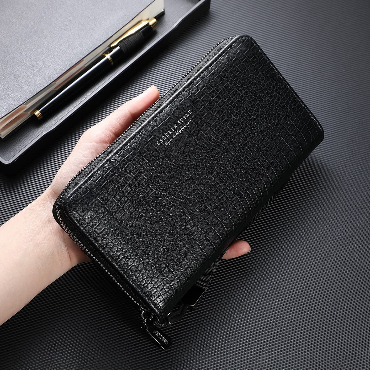 Men's Crocodile Pattern Long Wallet, Business Commuter Multi-Card Slot PU Leather Wallet, Mobile Phone Bag, Simple and Stylish Clutch Bag