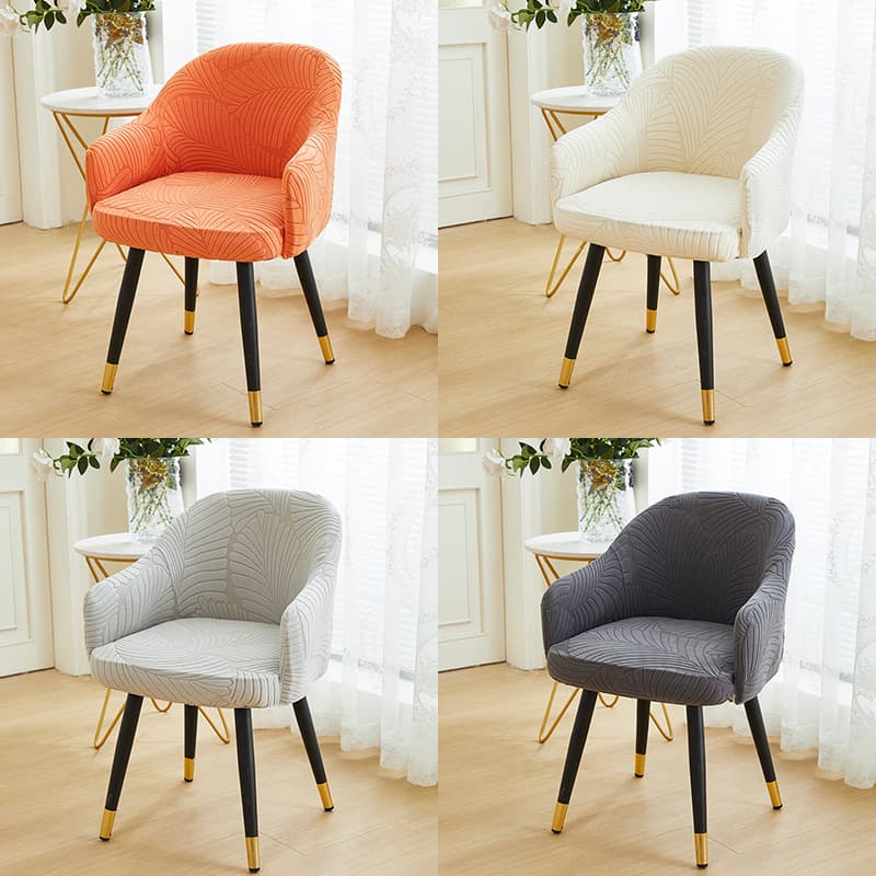 Curved Dining Chair Cover Simple Large Leaf Carved Velvet Makeup Chair Cover Stretch Full Coverage Universal High Armchair Cover