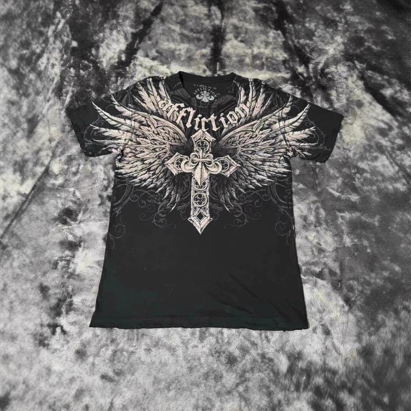 2025 European and American Trend Cross-Border New Angel Print Short Sleeve T-Shirt Unisex Summer Top Solid Color