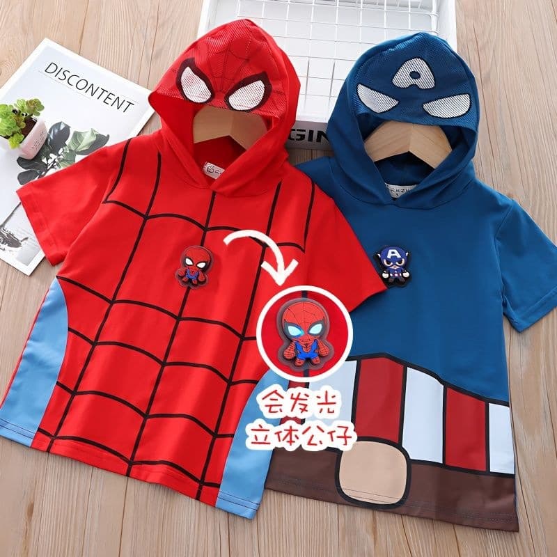 Kids Short Sleeve Summer New T-Shirt Boys 5 Baby Cool Spider-Man Cotton Iron Man Clothes Loose Top