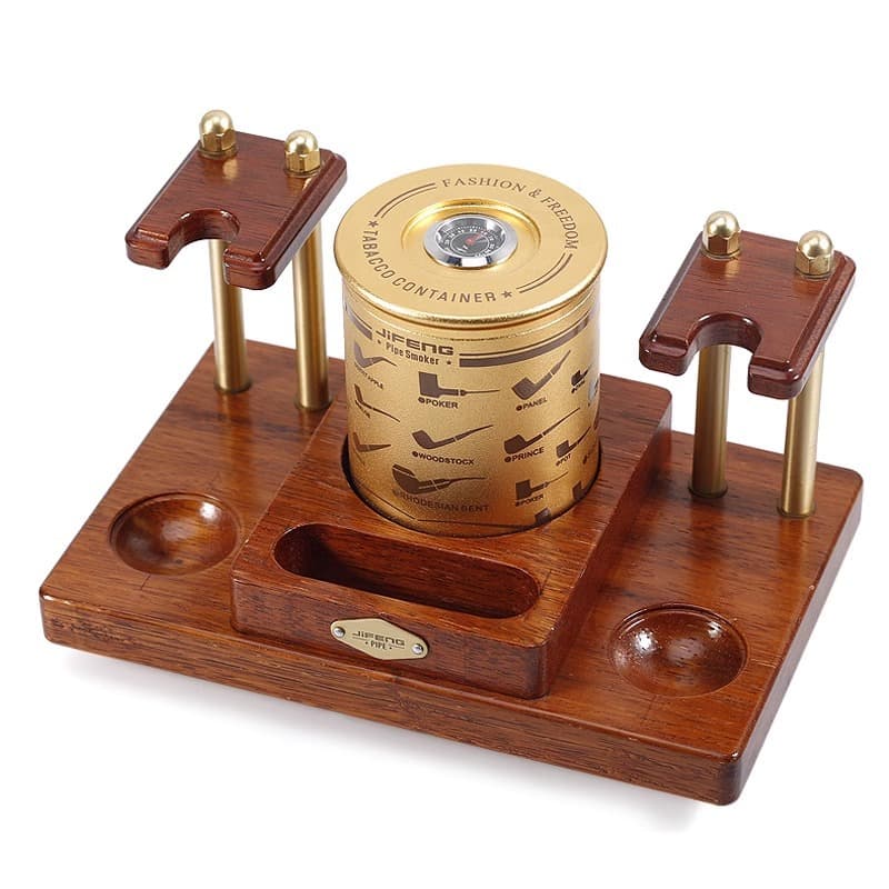 JIFENG monsoon copper solid wood pipe rack oblique soft fire special lighter press rod moisturizing tank pipe tool set