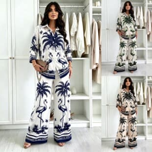Amazon & AliExpress New Fashion Printed Shirt Top + Positioned Floral Pants Set