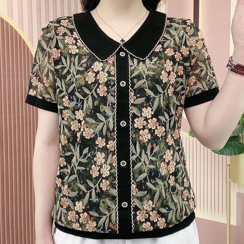 New Summer Short Sleeve T-Shirt for Women, Slimming Fashionable Top, Middle-aged and Elderly Mother's Loose-fitting Plus Size Blouse