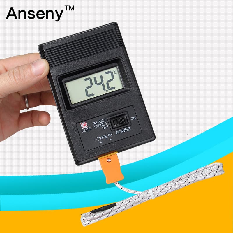 902C 3V/9V High-Precision Industrial Electronic Thermometer with Digital Display and High-Temperature Thermocouple