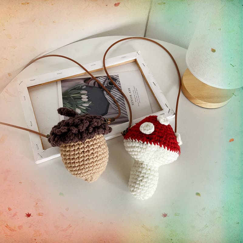 Handmade Crochet Kids Bag for Girls, Mushroom Yarn Bag, Cute Accessory Bag, Little Girl Crossbody Bag