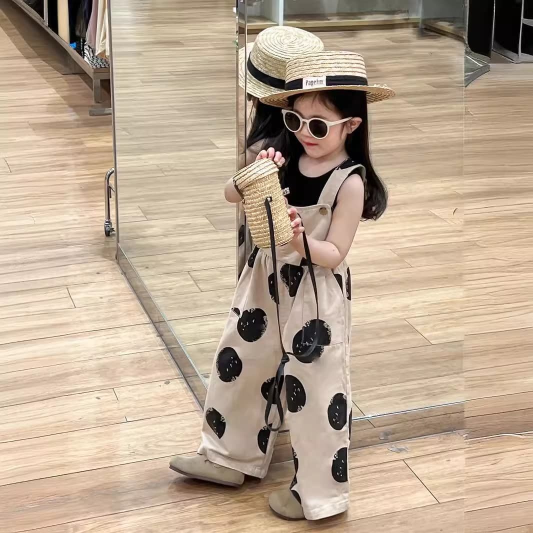 Korean Children's Clothing 2024 Summer Girls' Casual Loose Polka Dot Overalls + Sleeveless Vest Two-Piece Set (Sold Separately)