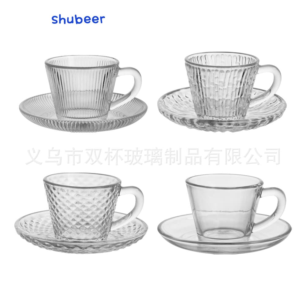 Simple Flower Tea Cup 6 Cups 6 Saucers Thickened Coffee Cup Saucer Set Transparent Glass Afternoon Tea Cup Home Coffee Cup