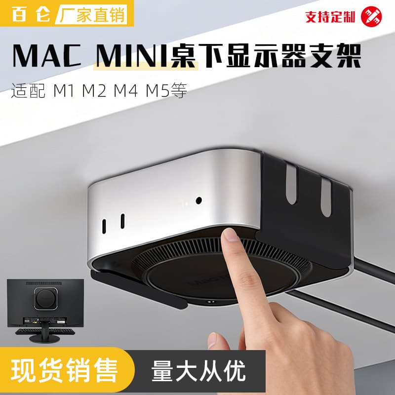 Cross-Border Mac Mini Computer Stand Under-Desk Metal Hanging Rack Storage Wall-Mounted Monitor Stand with Cooling and Ventilation