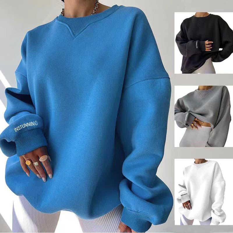 2023 New Loose-Fit Versatile Sweatshirt for Women Casual Commuter Relaxed Ribbed Collar Printed Fall Trendy Top