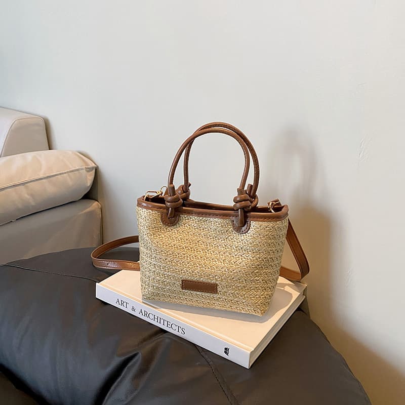 Spring and Summer Vacation Beach Style Woven Bag Handheld Crossbody Bag 2025 New Fashionable Rope Knot Basket Bag Woven Bag