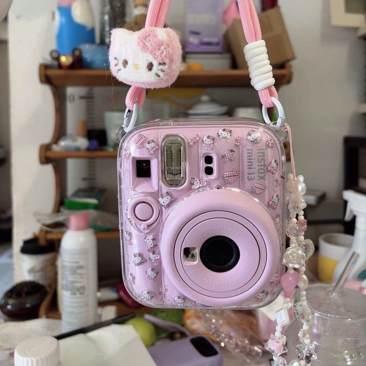 [mini13 Transparent Case] instax Crystal Shell Instant Camera Hard Protective Case with Chain, Trendy