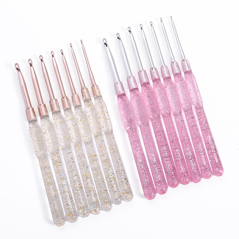 Cross-Border Best-Selling Pink Crystal Crochet Hook Set with PS Plastic Handle and Aluminum Hook for Handmade DIY Sweater Yarn Accessories
