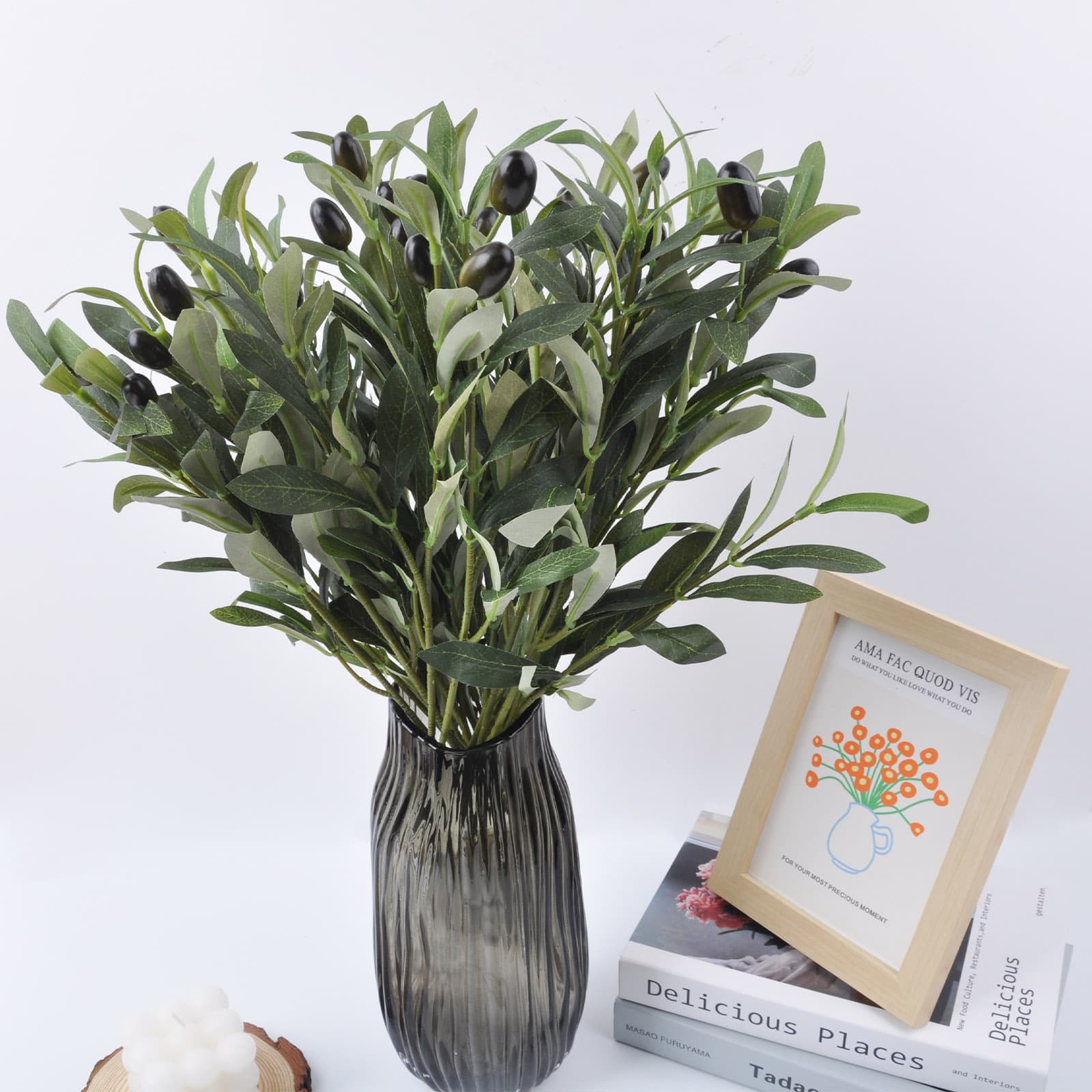 Cross-Border Hot-Selling 6-Branch Artificial Olive Leaf Green Plant Olive Branch Vase Artificial Plant Sun-Resistant