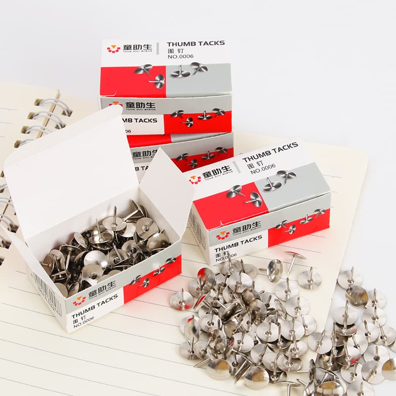 Office Supplies Nickel-Plated Metal Thumbtacks Box Pack Strong Fixing Wallpaper Pins 10mm Flat Head Nails Stationery Wholesale