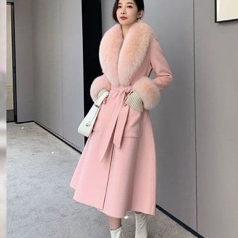 Women's Wool Coat Mid-Length Thickened 2026 Winter Slim Fit Belted with Detachable Fur Collar Fashion