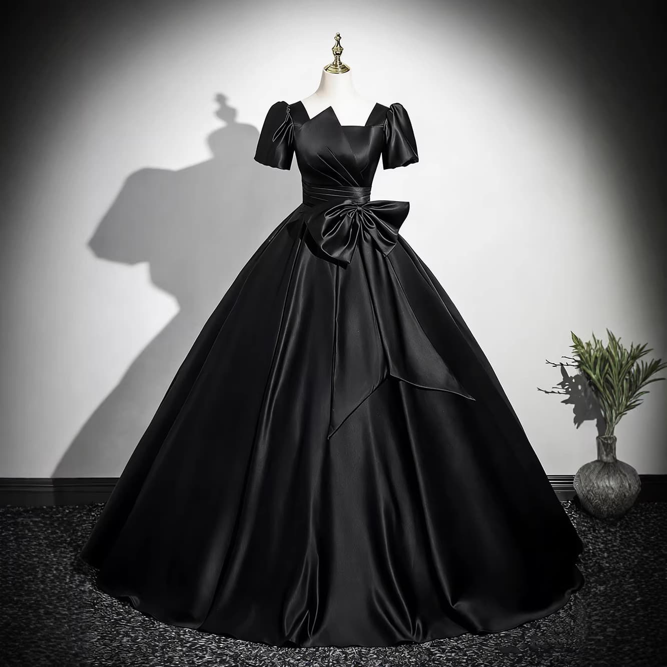 Black satin art exam vocal evening dress female 2026 new adult bel canto solo tutu skirt host dress
