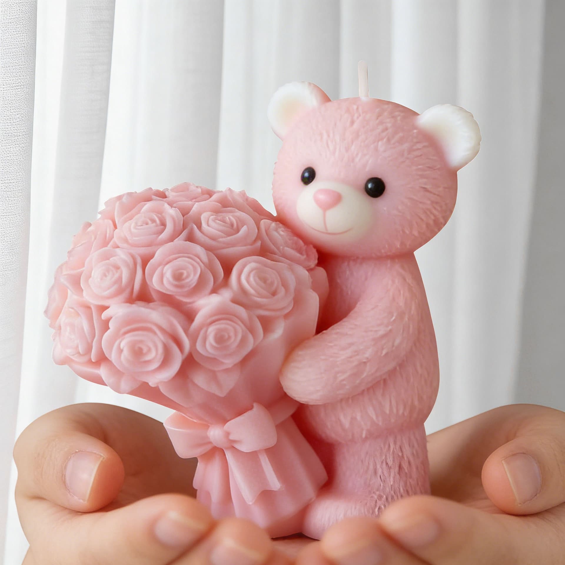 Jiahuimei Valentine's Day Bear Candle Mold DIY Hugging Rose Bear Scented Candle Gypsum Ornament Mold