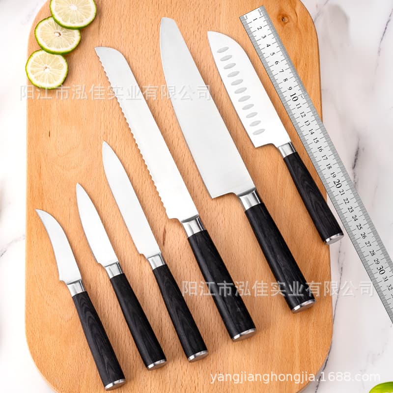 Yangjiang stainless steel kitchen knife set five-piece Japanese chef knife bread knife straight handle colorful wood fruit knife sharp