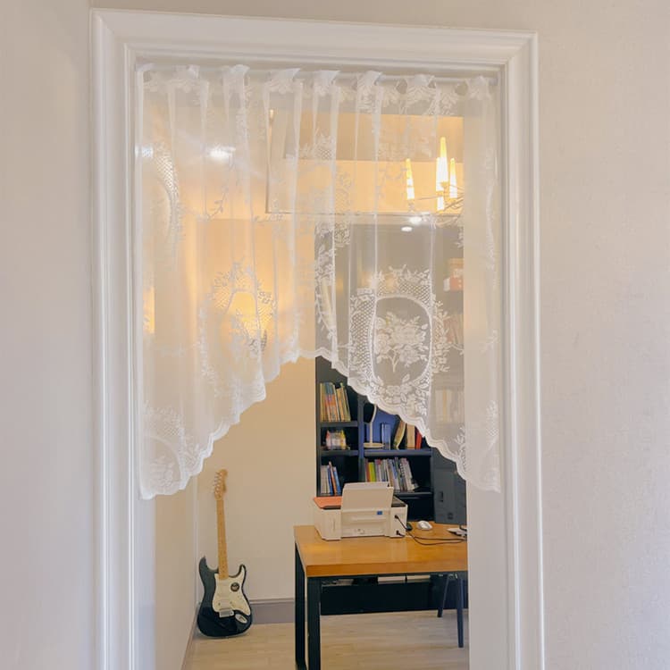 Korean-style elegant curved partition curtain half curtain bathroom lace door curtain no-drill adhesive lace window valance decorative short curtain