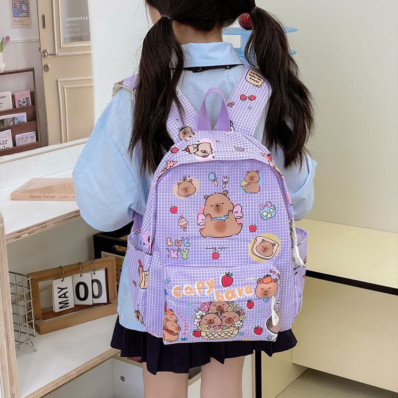 2025 New Capibara Backpack Nylon Lightweight Versatile Children's Backpack Fashion Kindergarten Girls School Bag