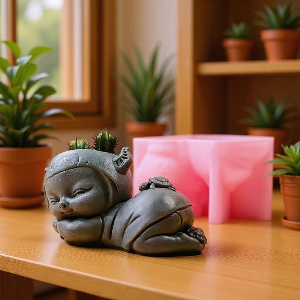 Cute Lying Doll Succulent Planter Silicone Mold DIY Plaster Resin Casting Mold C22