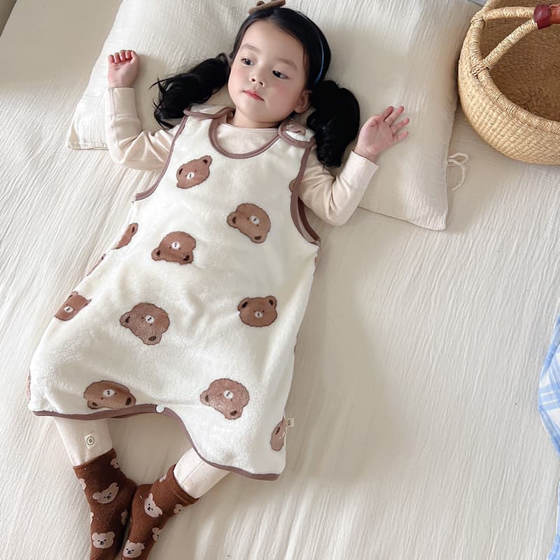 Autumn/Winter Baby Flannel Sleeping Bag Children Four-Season Thick Split-Leg Sleeping Bag Boys Girls Cartoon Homewear Onesie