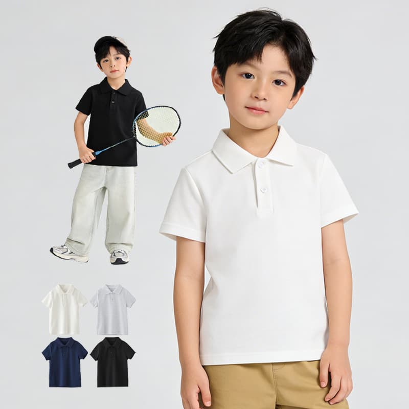 200g Pure Cotton Boys Short Sleeve T-Shirt, Children's Polo Shirt Summer Sportswear, Combed Cotton Campus Style Short Sleeve