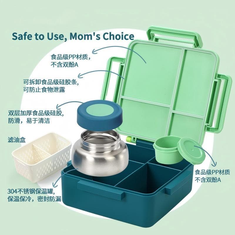 Cross-border Flip-Lid Lunch Box for Kids, Food-Grade Bento Box, Microwave-Safe for Work, with Utensils