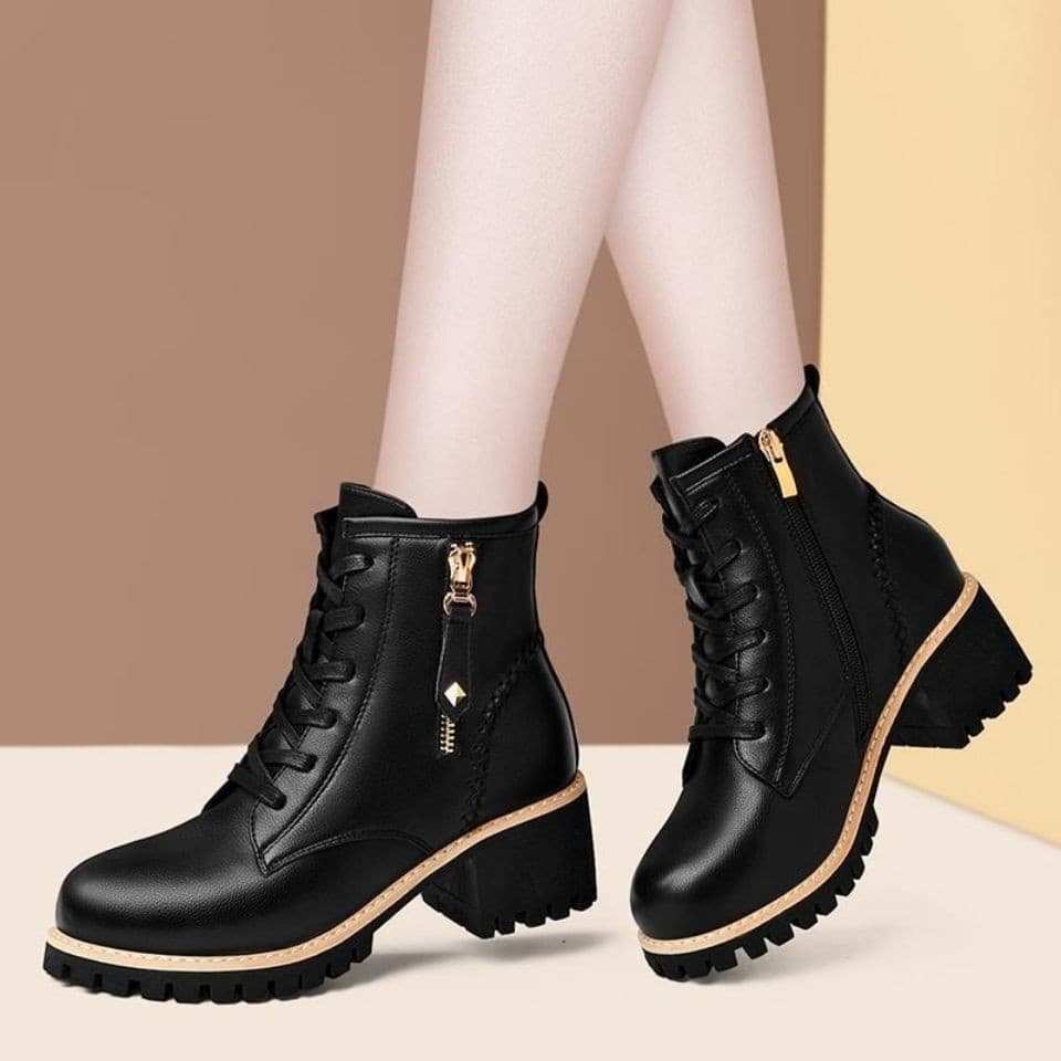 Women's Boots 2024 Autumn Winter New Versatile Single Boots Thick Sole Fleece-Lined Warm Motorcycle Short Boots