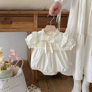 Newborn Baby Girl Princess Bodysuit Summer Outfit, Full Moon 100 Days Baby Romper, Small Size Onesie Crawling Suit