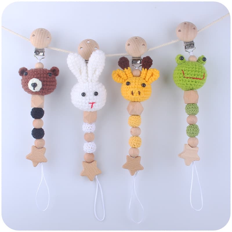 New Handmade Crochet Animal Teether - Super Cute Animal Head Pacifier Clip for Baby, Anti-Drop Chain
